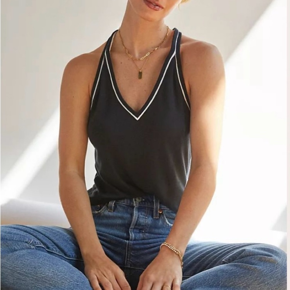 Anthropologie Black Tank Top with White Trim